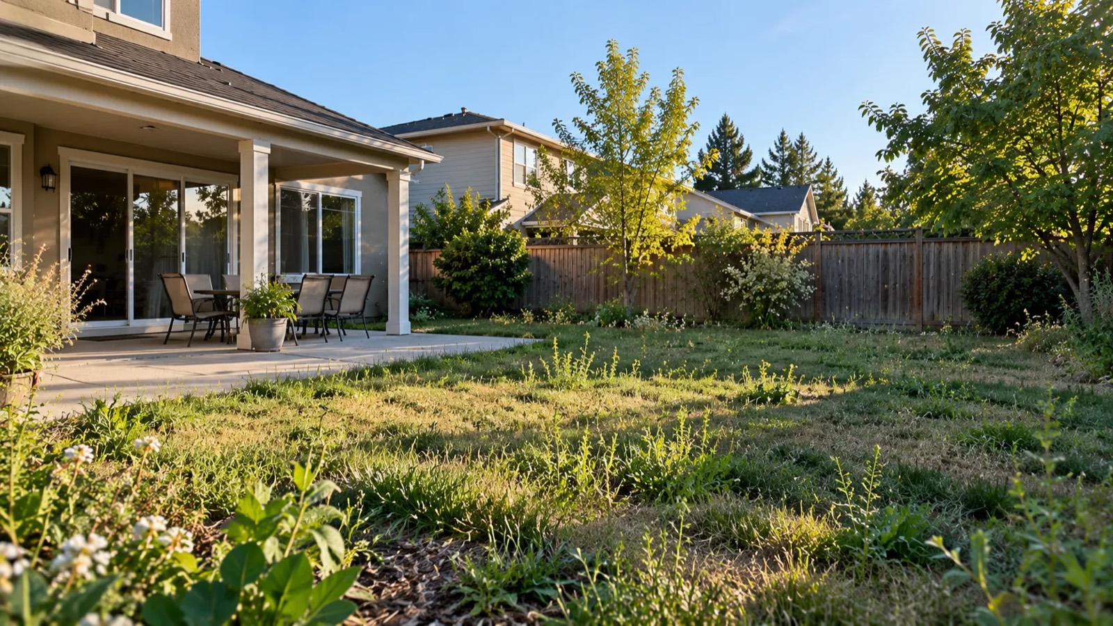 The same yard photographed at eye level, before the project